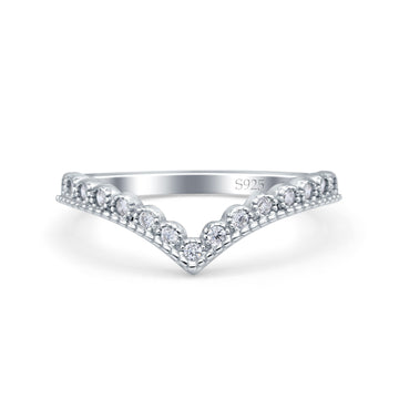 V Shape Wedding Engagement Anniversary Ring Band Round Simulated Cubic Zirconia 925 Sterling Silver